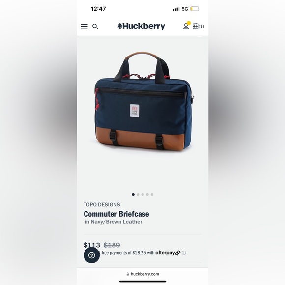 TOPO Designs Commuter Briefcase Navy / Brown Horween Leather - Picture 6 of 6